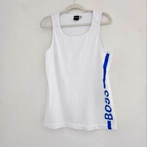 BOSS Men's Royal Blue And White Logo Print Tank Top